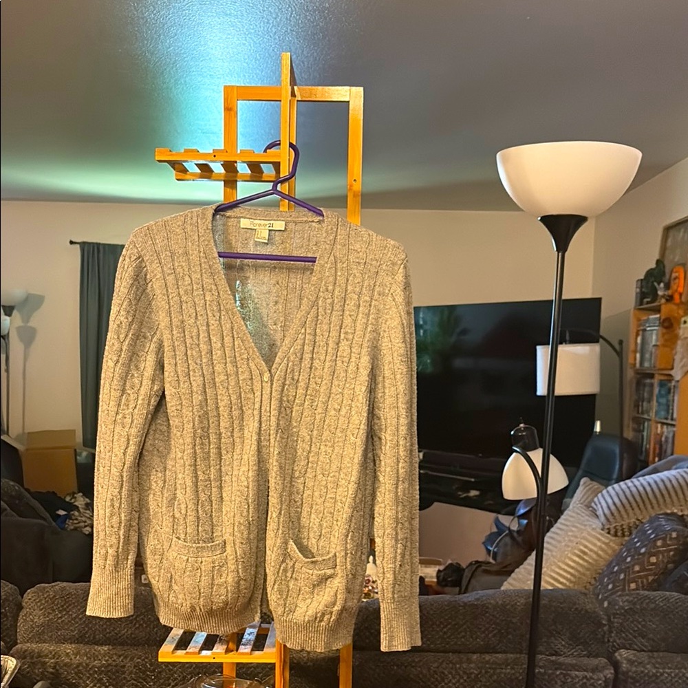 Forever 21 Cream Cable Knit Cardigan Sweater